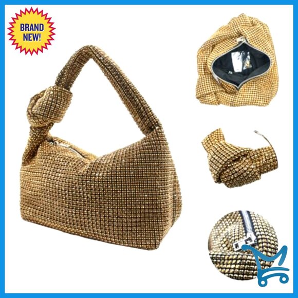 Full Glitter Rhinestone Hobo Dumpling Clutch Crossbody Evening Bag - Picture 4 of 7